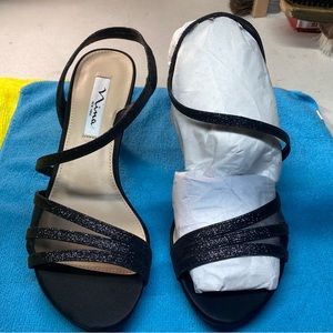 NINA Womens Black Mesh 1/2" Platform Nazima Stiletto Slip On Leather Sandal